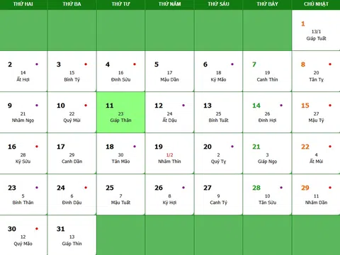 Lịch âm 11/3/2026, xem âm lịch hôm nay Thứ 4 ngày 11/3/2026