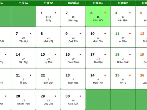 Lịch âm 3/4/2026, xem âm lịch hôm nay Thứ 6 ngày 3/4/2026