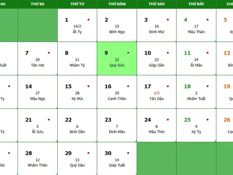 Lịch âm 9/4/2026, xem âm lịch hôm nay Thứ 5 ngày 9/4/2026