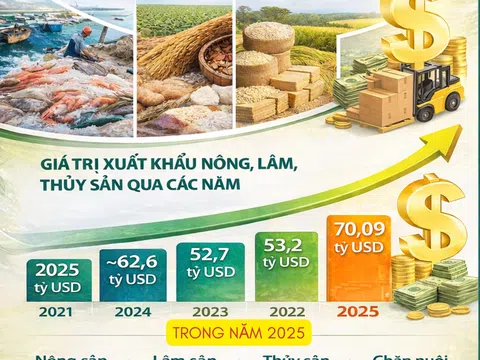 [Infographic] Lần đầu vượt mốc 70 tỷ USD, xuất khẩu nông, lâm, thủy sản ghi dấu ấn lịch sử