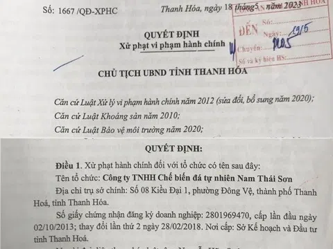 Công ty Nam Thái Sơn bị xử phạt hơn 1,1 tỷ đồng