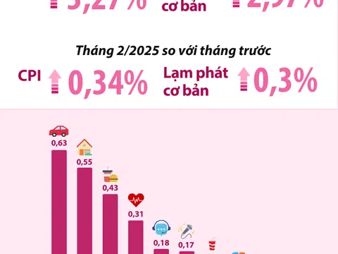 CPI tăng 3,27%, kéo lạm phát 2 tháng đầu năm tăng 2,97%