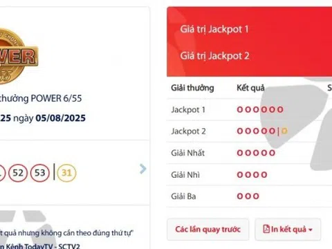 Kết quả xổ số Vietlott hôm nay 5/8/2025 - Xổ số Power 6/55