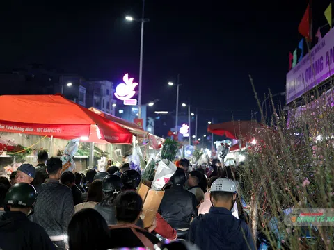Chợ hoa đêm Quảng An đông đúc người mua kẻ bán phiên chợ cuối năm