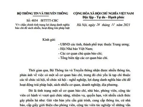 Chấn chỉnh tình trạng lợi dụng danh nghĩa báo chí sách nhiễu cơ sở, hoạt động trái pháp luật