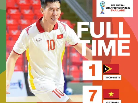 Lượt trận 2 Vô địch Futsal Đông Nam Á 2022: Futsal Việt Nam đè bẹp Timor Leste 7-1