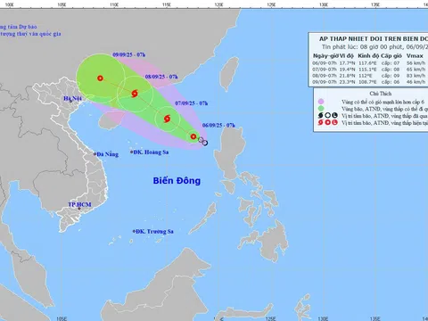 Áp thấp nhiệt đới trên biển Đông khả năng mạnh lên thành bão số 7