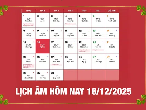 Lịch âm 16/12/2025, xem âm lịch hôm nay Thứ 3 ngày 16/12/2025