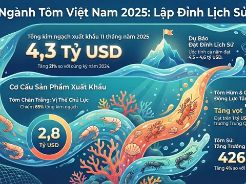 [Infographic] Ngành tôm Việt Nam lập đỉnh lịch sử, tiến sát mốc 4,6 tỷ USD