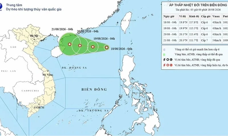 Xuất hiện áp thấp nhiệt đới trên Biển Đông, gió giật cấp 8